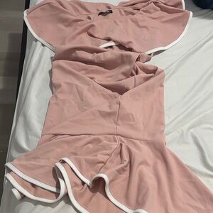 Elegant Pink Dress with White Trim